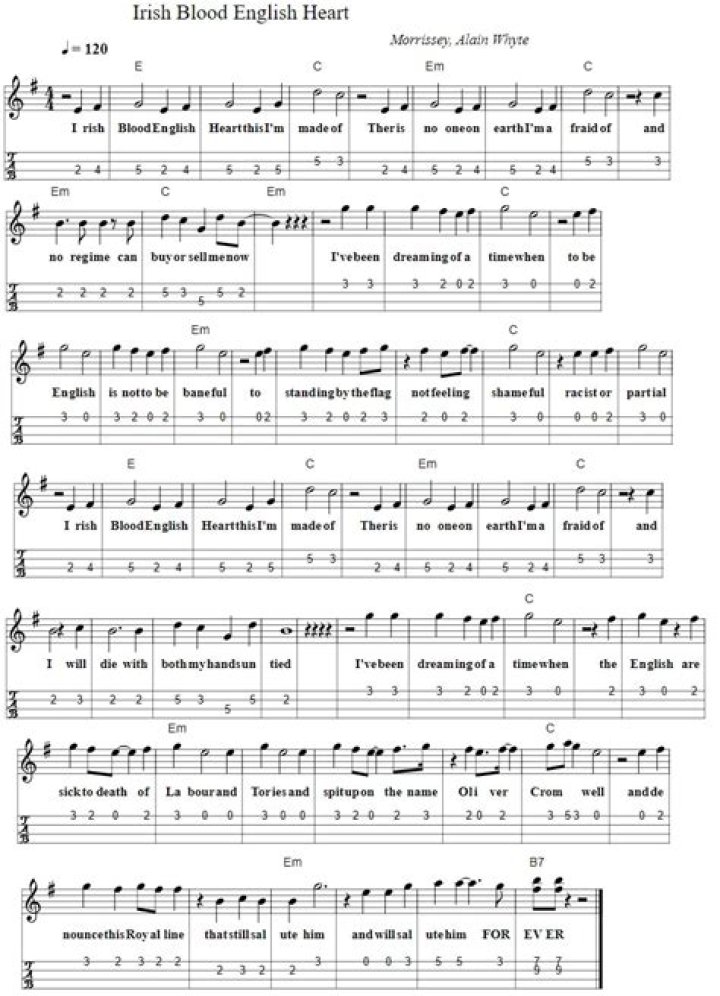 Lirik dan Chord Lagu Irish Blood, English Heart